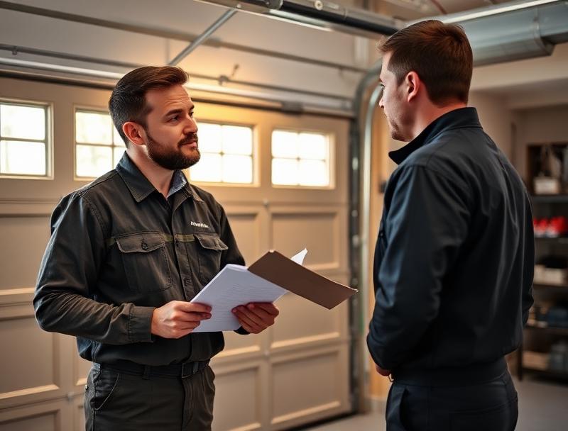 Tonasket Garage Doors technician explaining repair options to homeowner