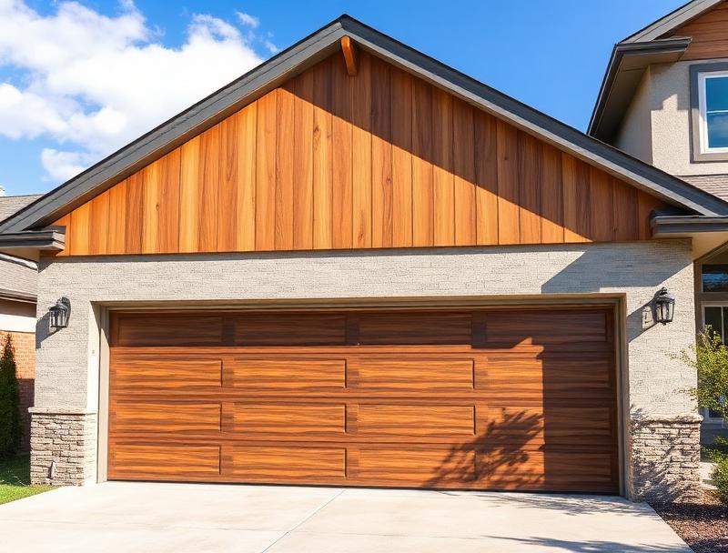 Premium insulated steel garage door on sunny summer day
